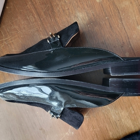 Newbark Melanie Mules Black Patent Leather Suede Loafers Slip Ons - Picture 10 of 14